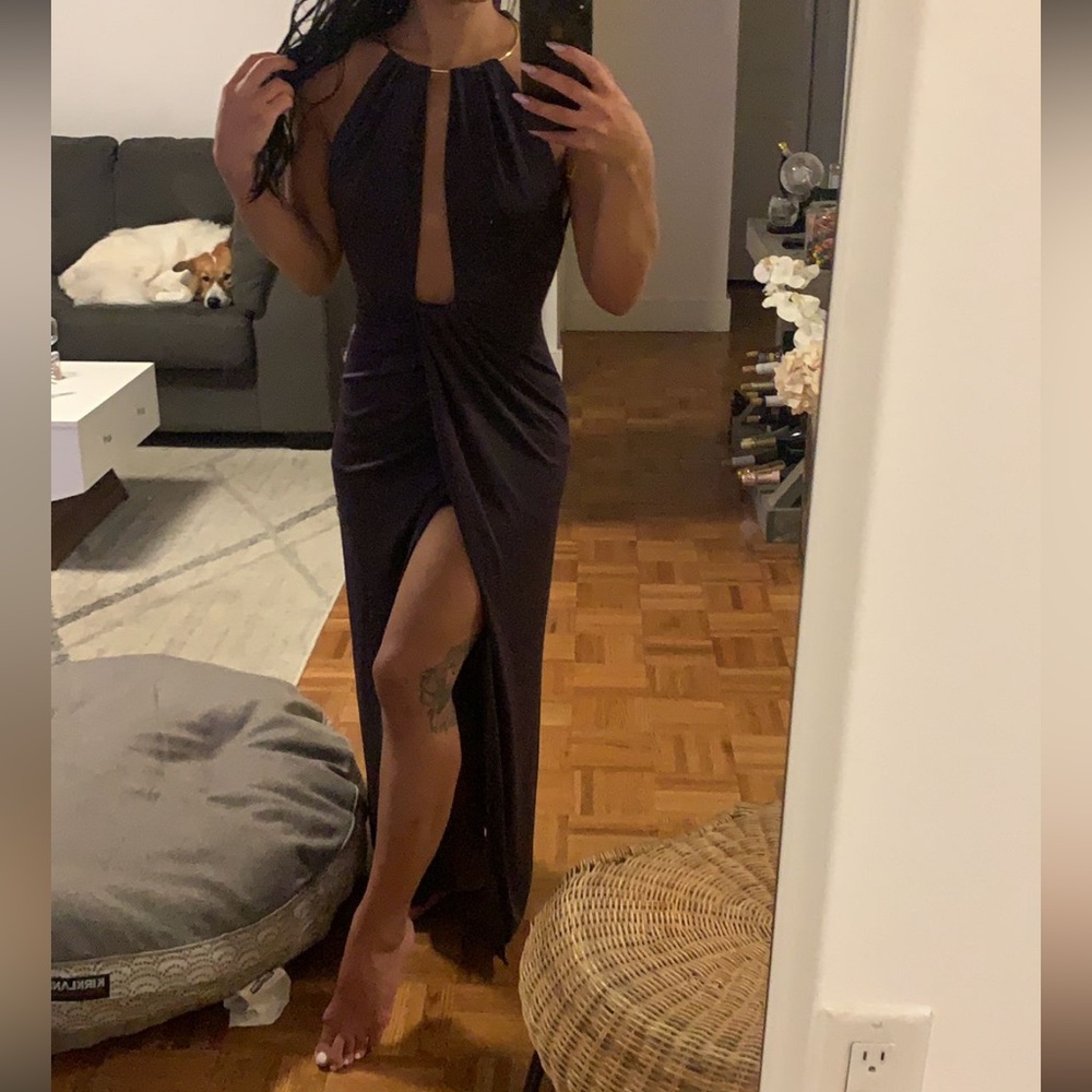 Zara Deep Purple Halter Gown with Front Slit